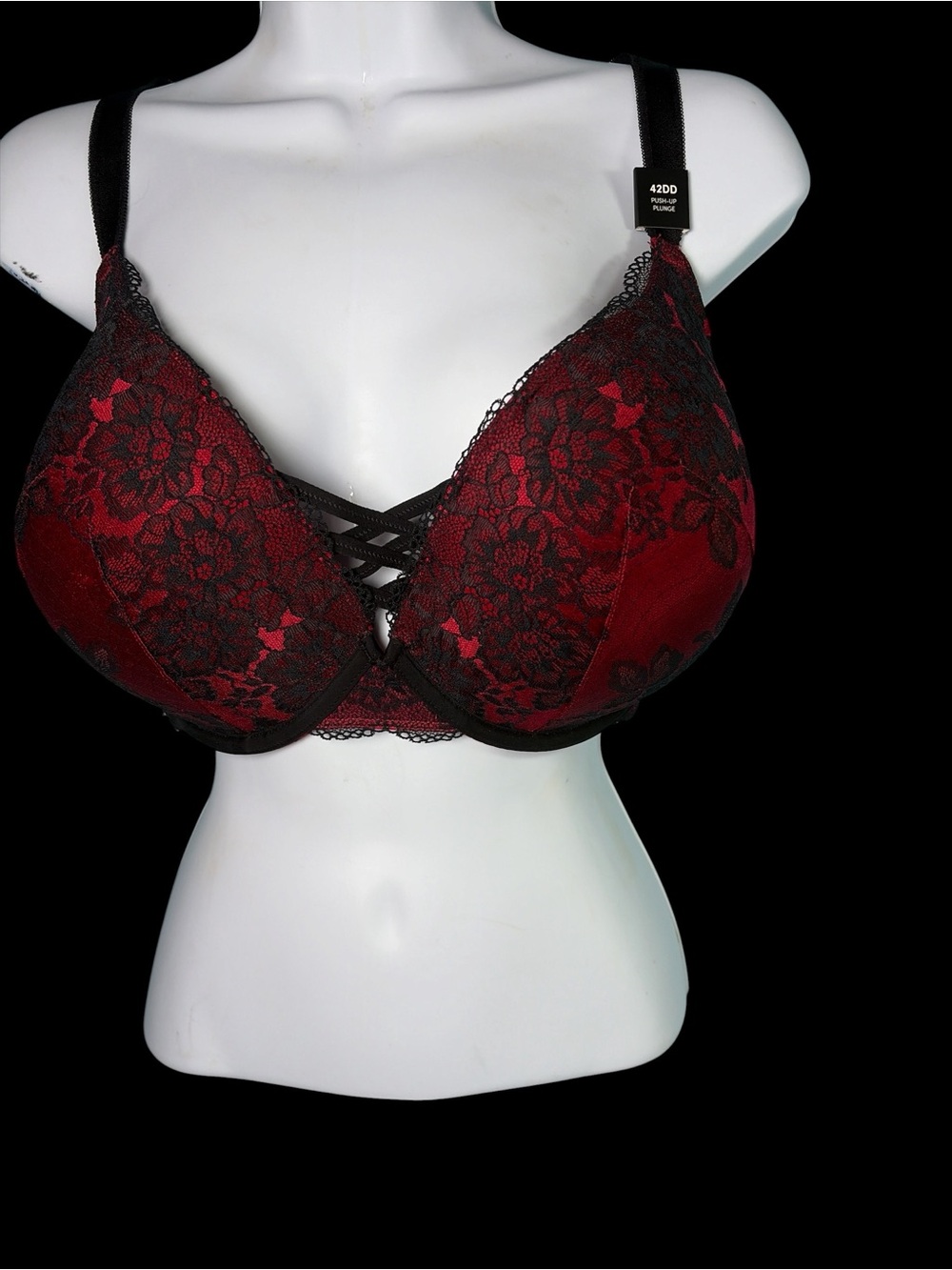 Torrid Curve Plunge Women's 42DD Bra Red With Black Lace Overlay Underwire